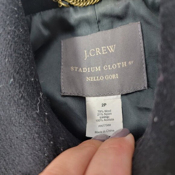 J. Crew Stadium Cloth by Nello Gori Black Lined Pea Coat Wool Size 2 Petite / 2P - Picture 4 of 5